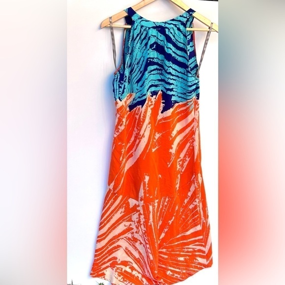 CHARLIE Jade Silk Dress Size XS teal orange - Picture 5 of 9